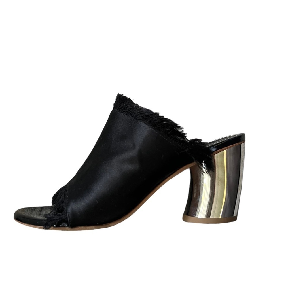 PROENZA SCHOULER Fringed Satin Mule Pump Black Size IT37/US 7